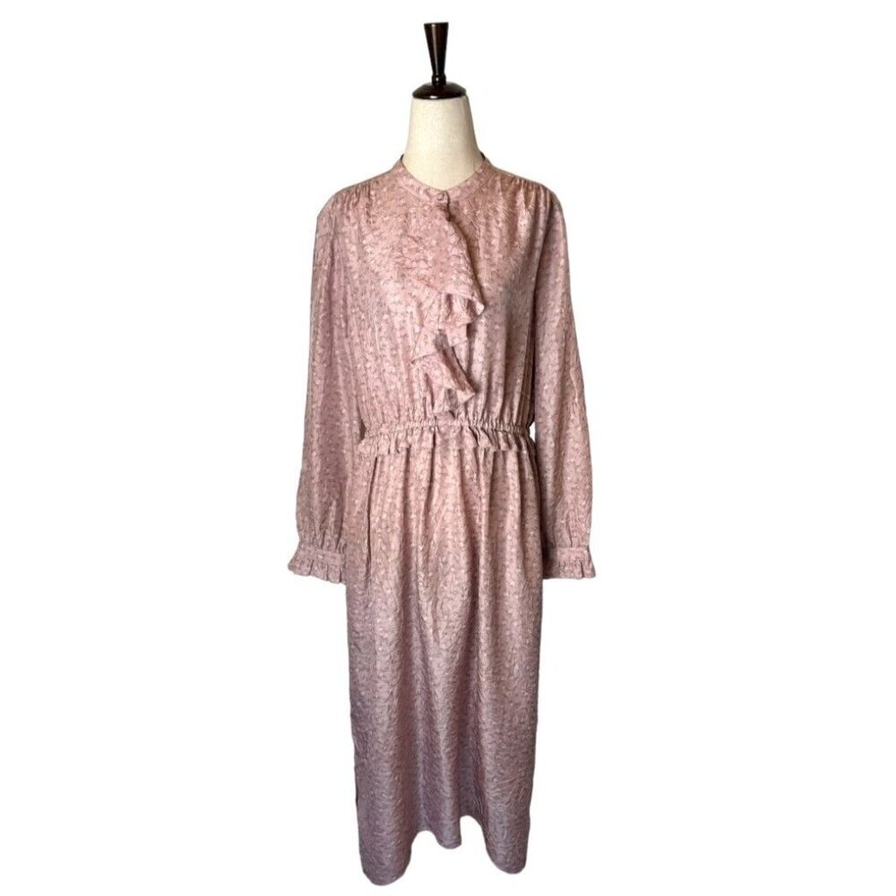 Coach Dress Women 10 Pink Silk Floral Ruffle Front Midi Boho Prairiecore Preppy - Picture 2 of 15